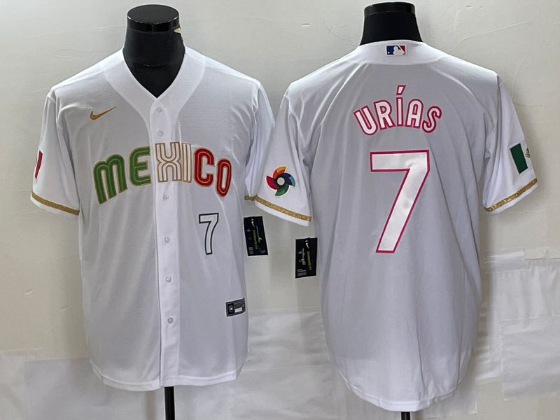 Men 2023 World Cub Mexico #7 Urias White Nike MLB Jersey style 8